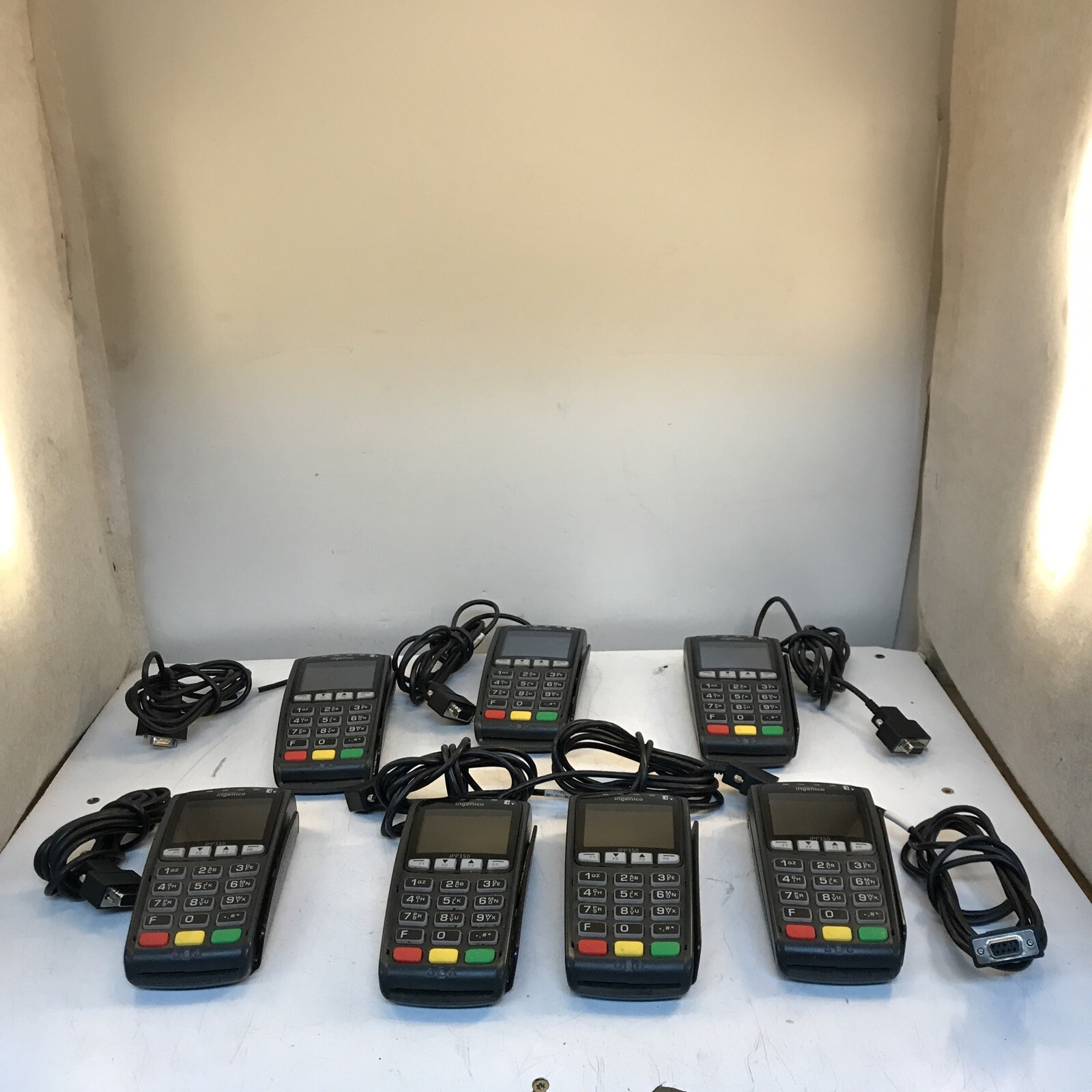 lot of 7 Ingenico IPP350 Credit Card Terminals powers on