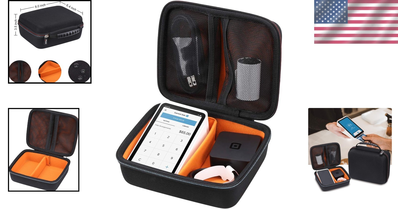 Compact Zippered Hard Case for Square Terminal & Printer Paper – 4 Compartments