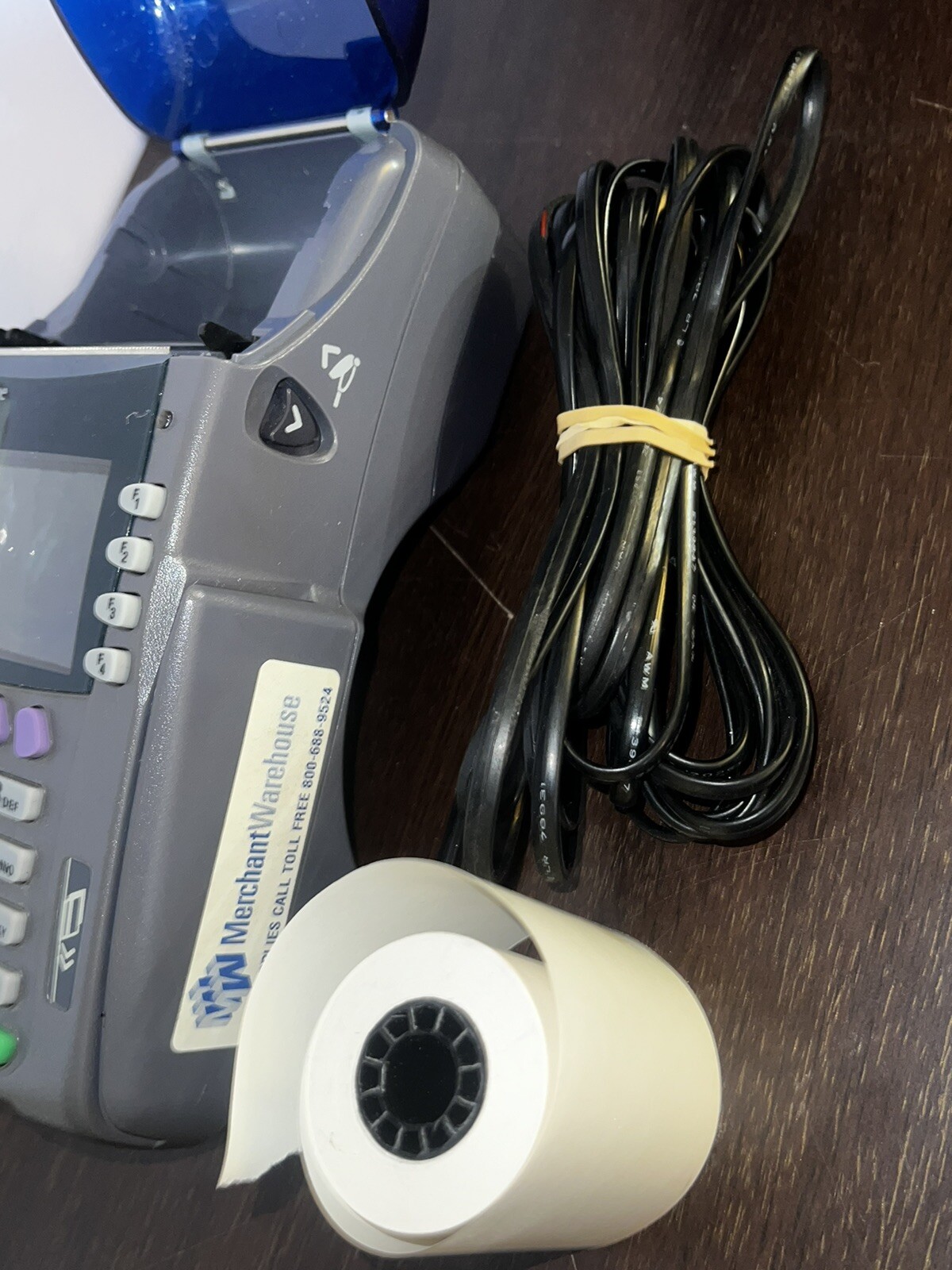 Verifone Omni 3750 Gray & Blue Wired Digital POS W/ Ethernet Cable + Paper Roll