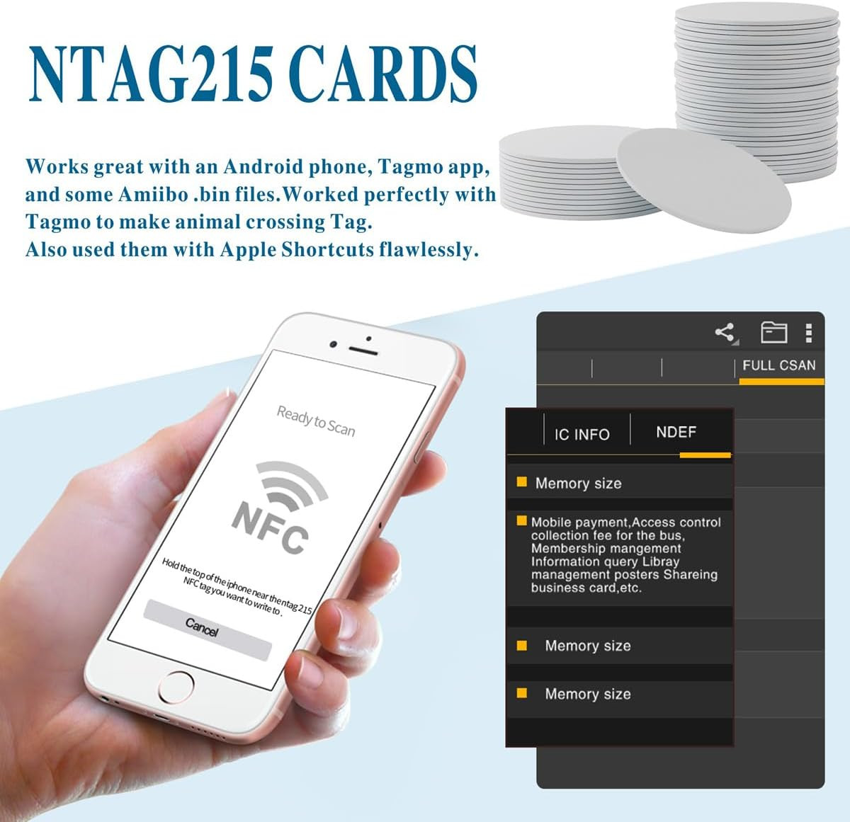 50Pcs NFC Tags NTAG215 NFC Cards Blank NFC Chips NFC 215 Tag Rewritable NFC T…