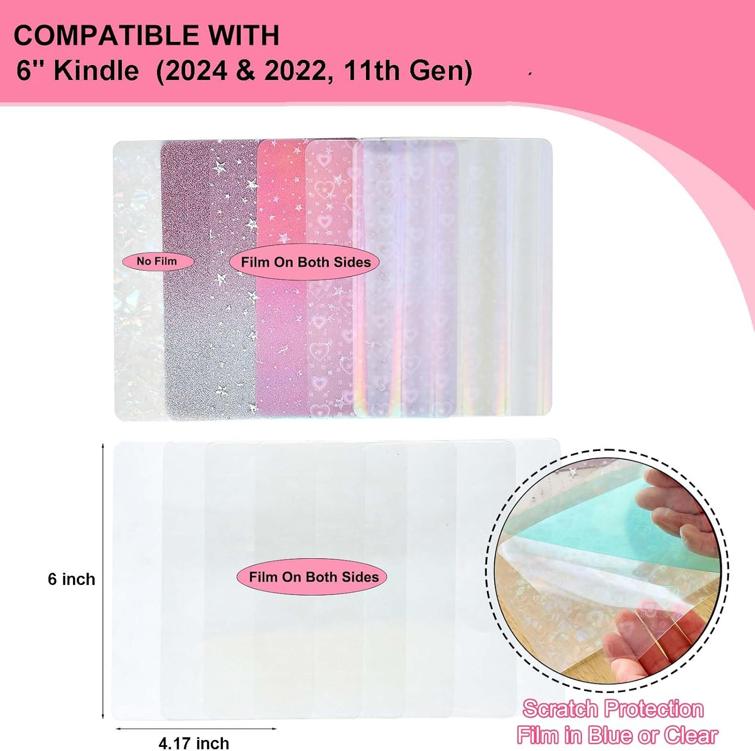 12PCS Inserts for E-Reader Clear Case Compatible with 6″ E-Reader Basic (6Pcs Gl