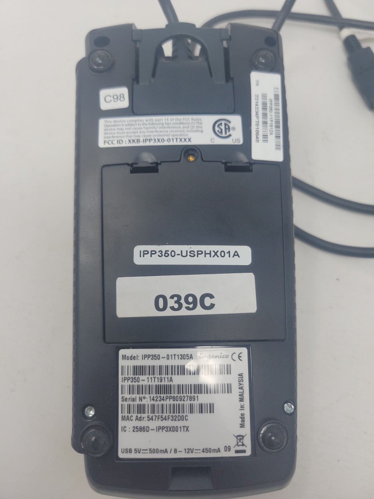 Ingenico Credit Card Payment Terminal Reader iPP350 – 01T1305A – USPHX01A