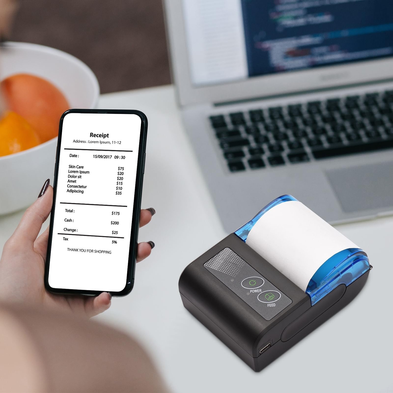 Portable Mini Thermal Printer,Thermal Receipt Printer 2 inch Wireless USB Rec…