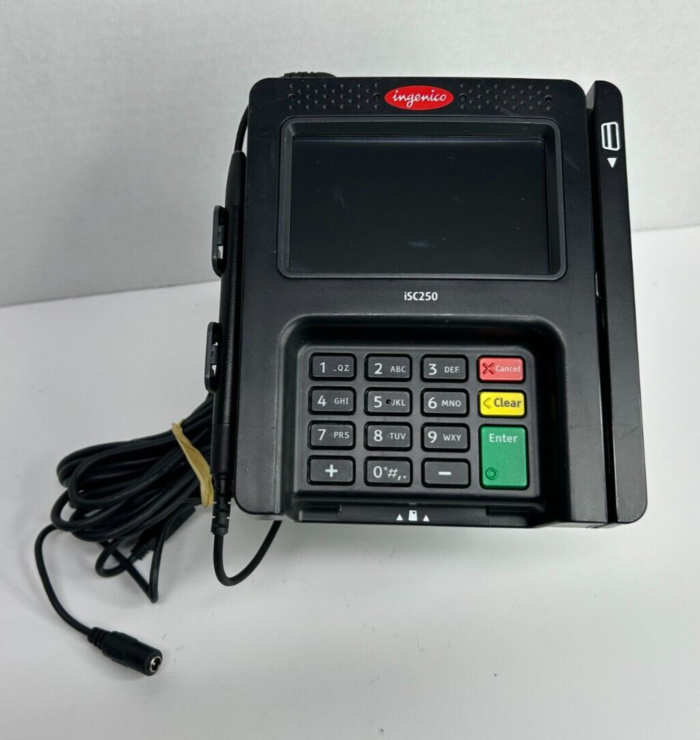 Ingenico ISC250-OPT LCD Payment Terminal Card Reader WELLS FARGO + Swivel Stand
