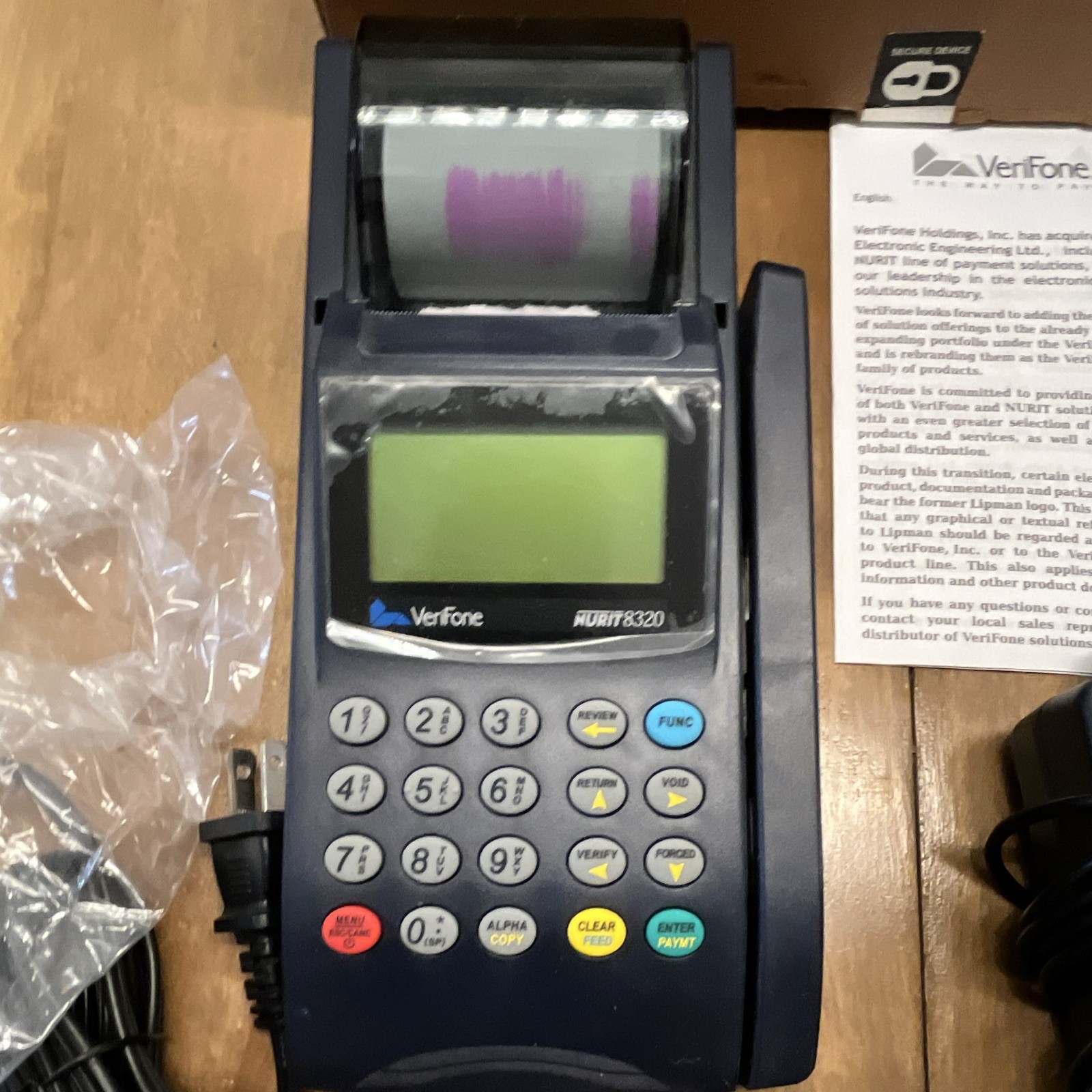 NURIT 8320 Wired POS Credit Card Terminal w/ Manuals Cables Power Adapter Box