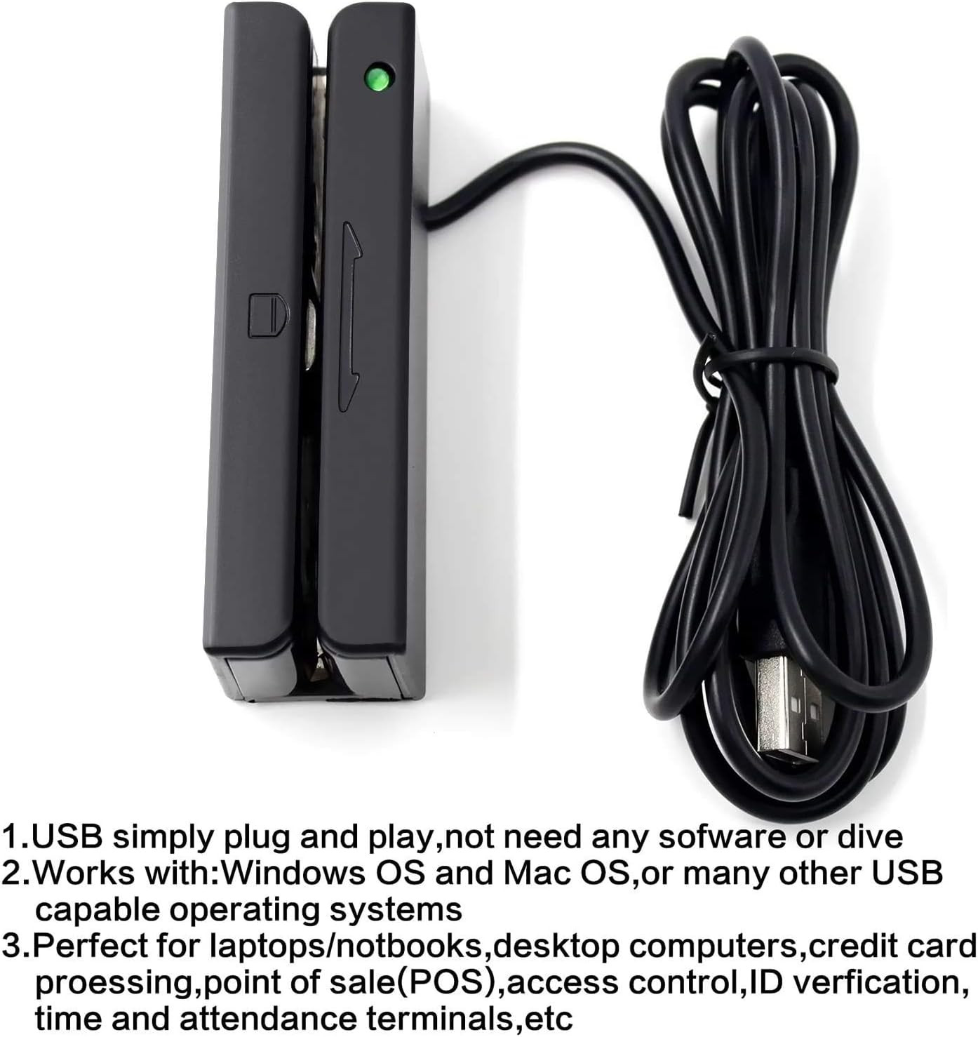 USB Magnetic Stripe Card Reader 3 Track POS Credit Card Swiper Magstripe