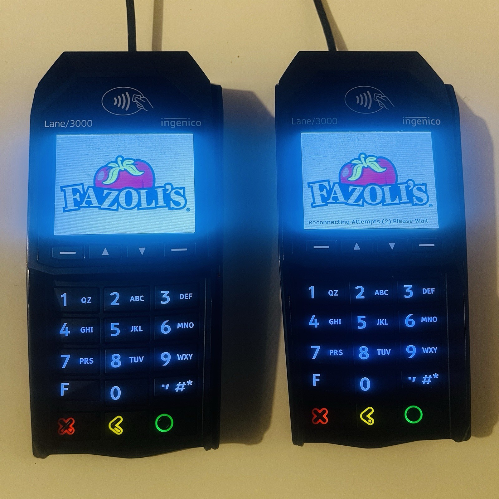 Lot of 2 Ingenico Lane 3000 Credit Card Readers PIN Pads w/ Power Adapters