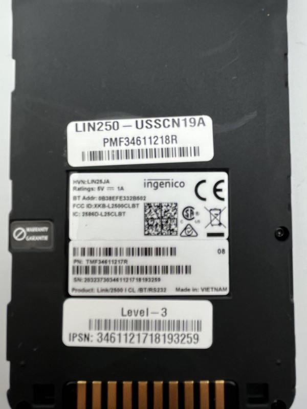 INGENICO LINK2500 WIRELESS BT NFC CARD TERMINAL TMF34611217R – PARTS