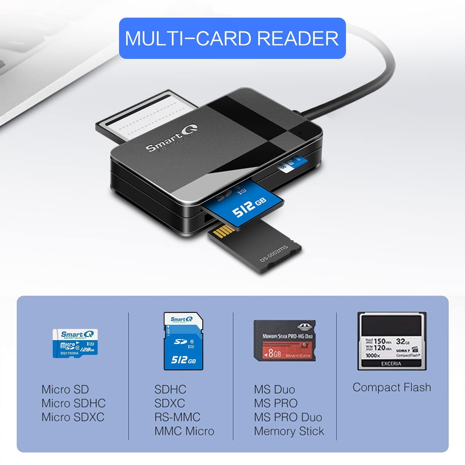 SmartQ C368 USB 3.0 Card Reader – Plug & Play, Compatible with Apple & Window…