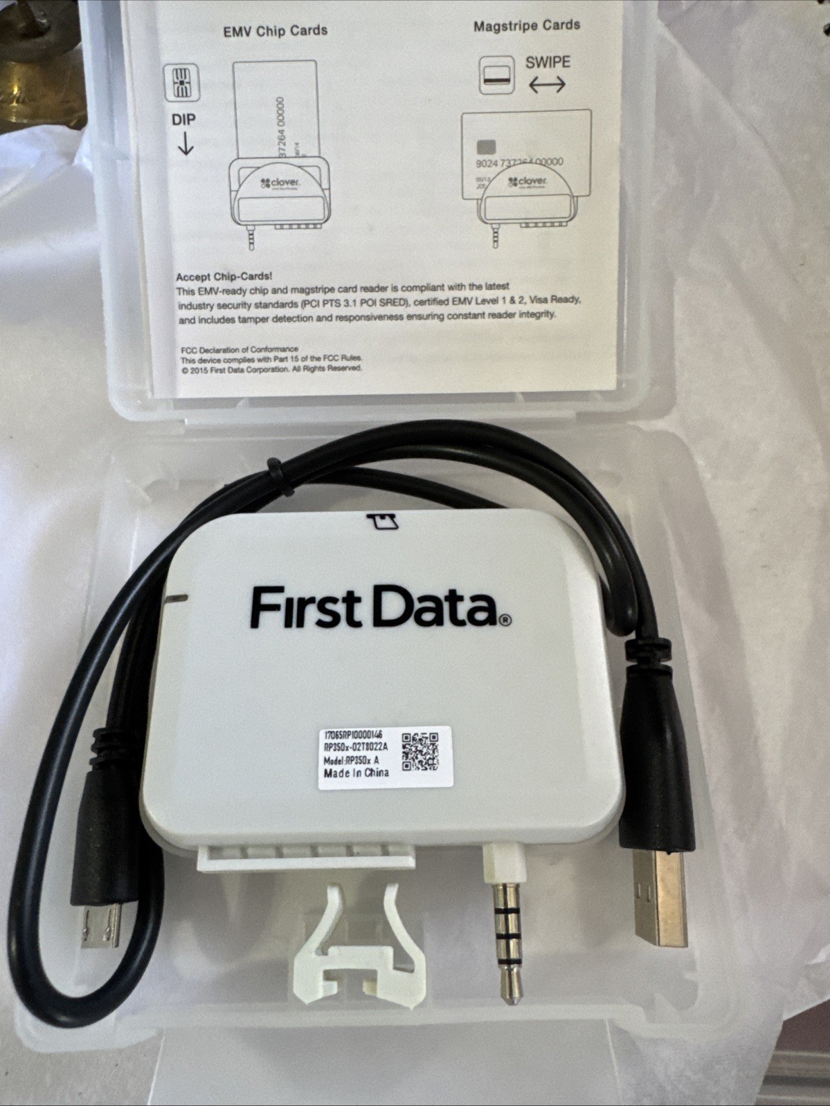 Clover Go Chip Card Reader RP350X and Charging Cable Credit Card