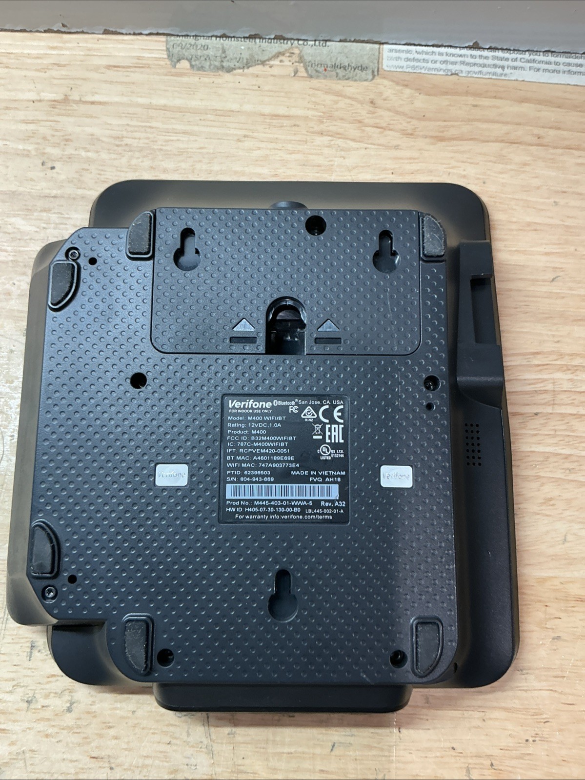 Verifone M400 WIFI/BT Credit Card Payment Terminal NO POWER ADAPTER OR STYLUS