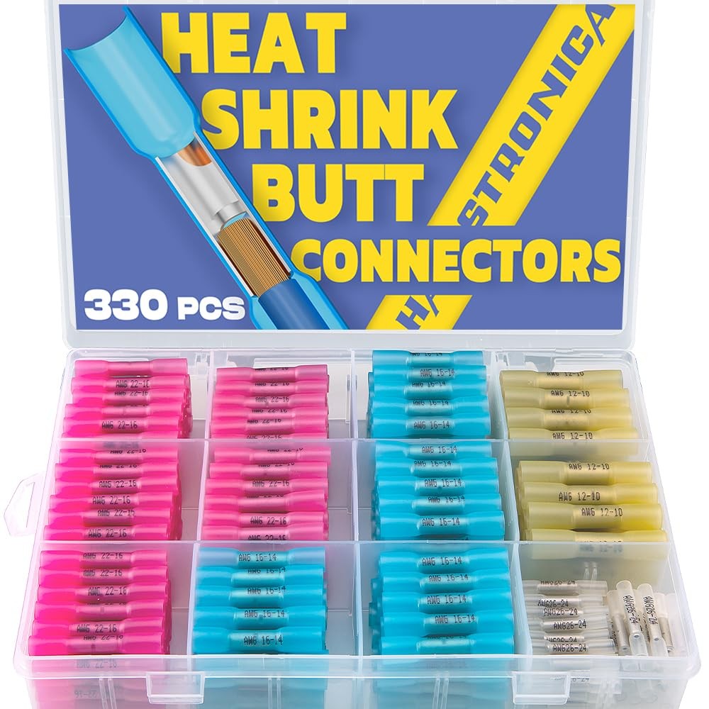 330Pcs Haisstronica Heat Shrink Butt Connectors-Marine Grade Waterproof