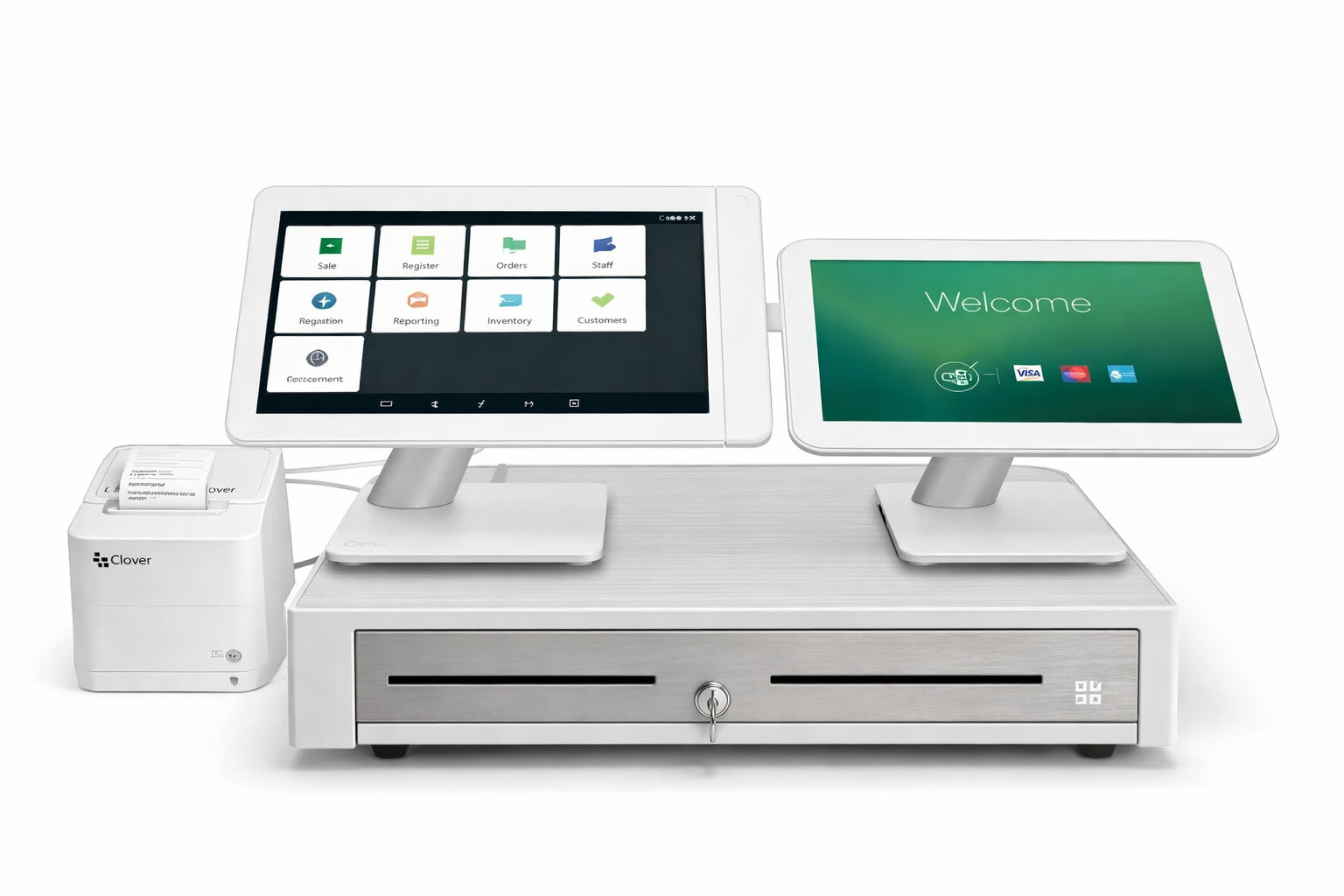 2x Clover Station Duo POS System C505 S505 with Printers Cash Drawer