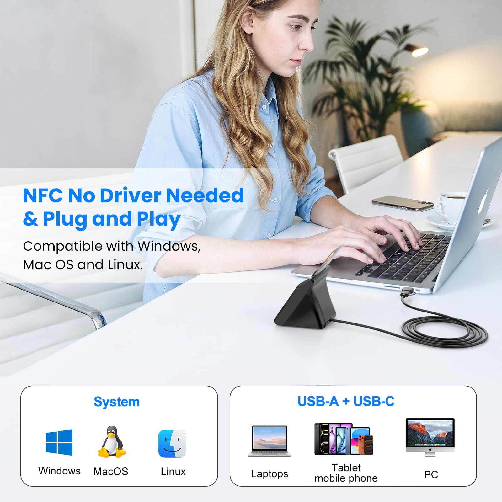 2-in-1 Smart Card Reader NFC USB A C CAC Military DOD ID Bank Chip Card Reader
