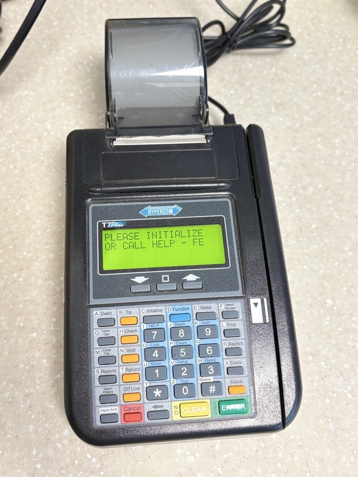HYPERCOM T7 Plus Credit Card Machine with Paper Roll loaded Power Cord Included