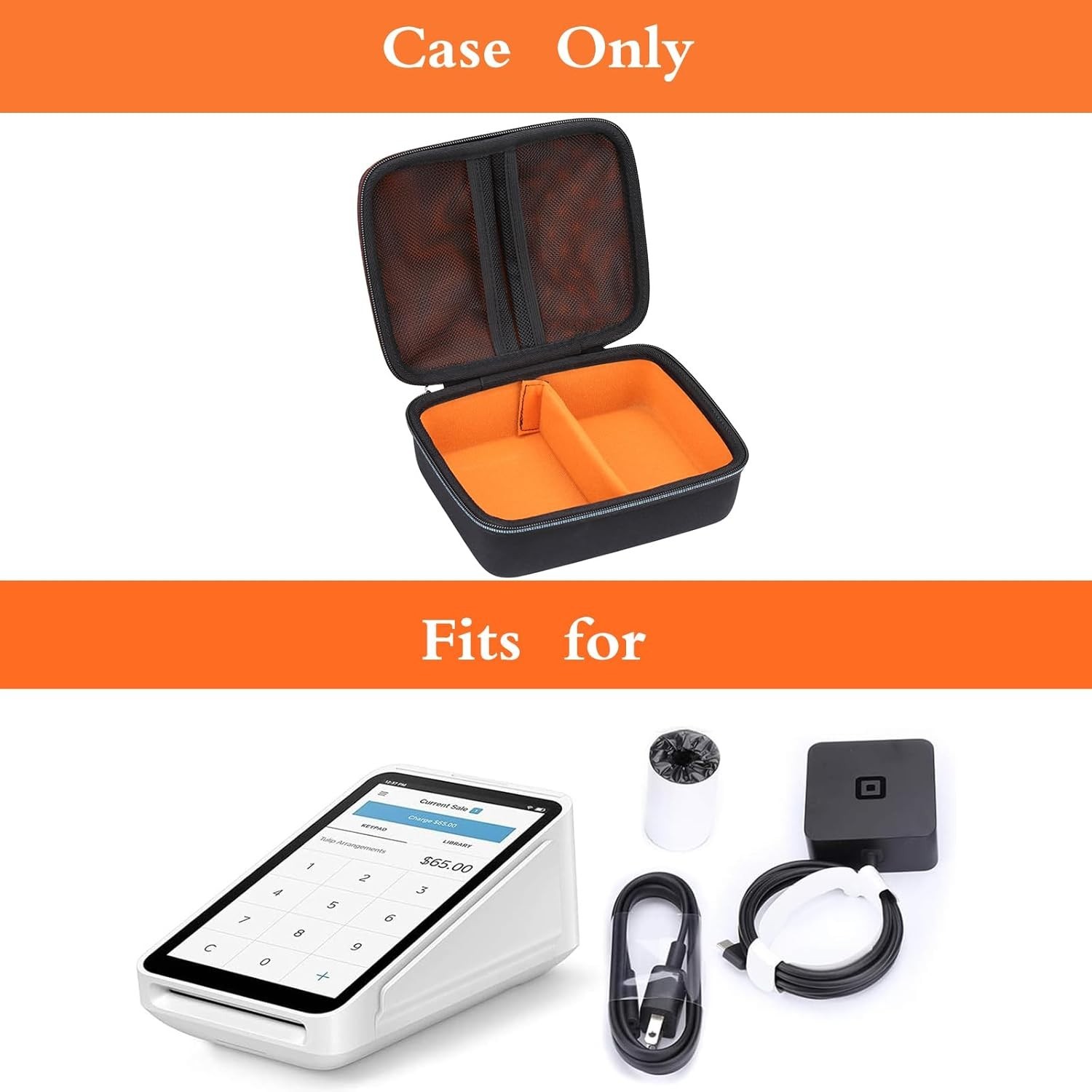 Compact Zippered Hard Case for Square Terminal & Printer Paper – 4 Compartments