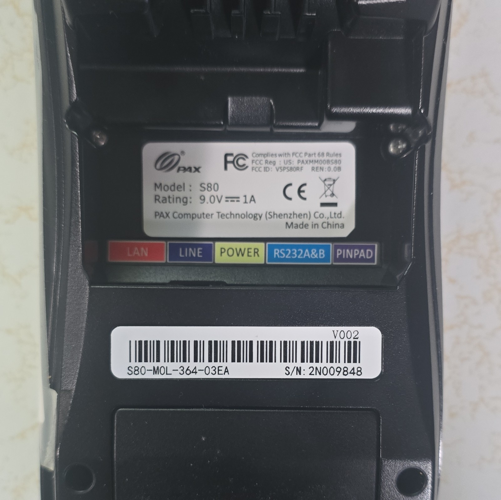 PAX S80 Credit Card Terminal –No Power Adapter