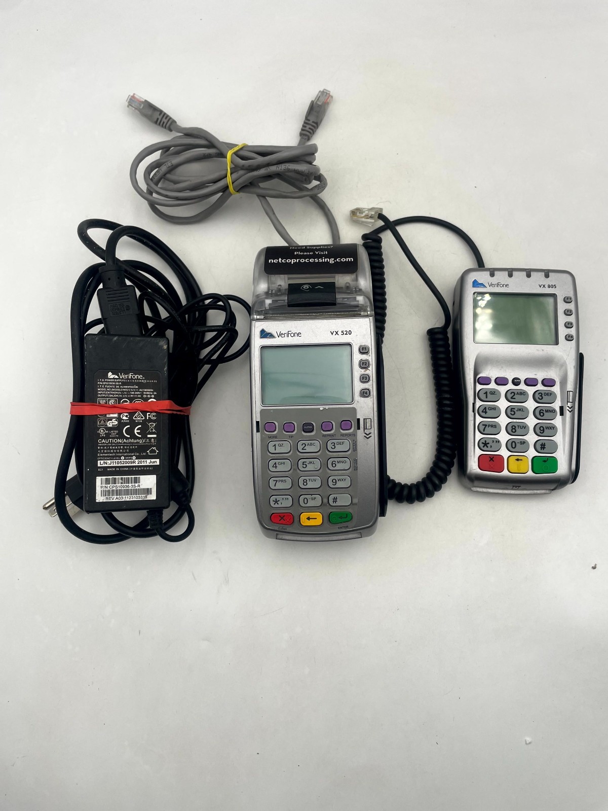 Lot of 2 VeriFone VX520 & VX805 Credit Card Payment Terminal Silver with Adapter