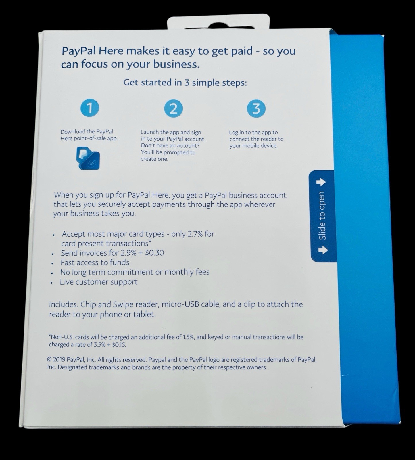 PayPal HERE Chip and Swipe Card Reader, NIB NEW – Never Used Retail Sales Supply