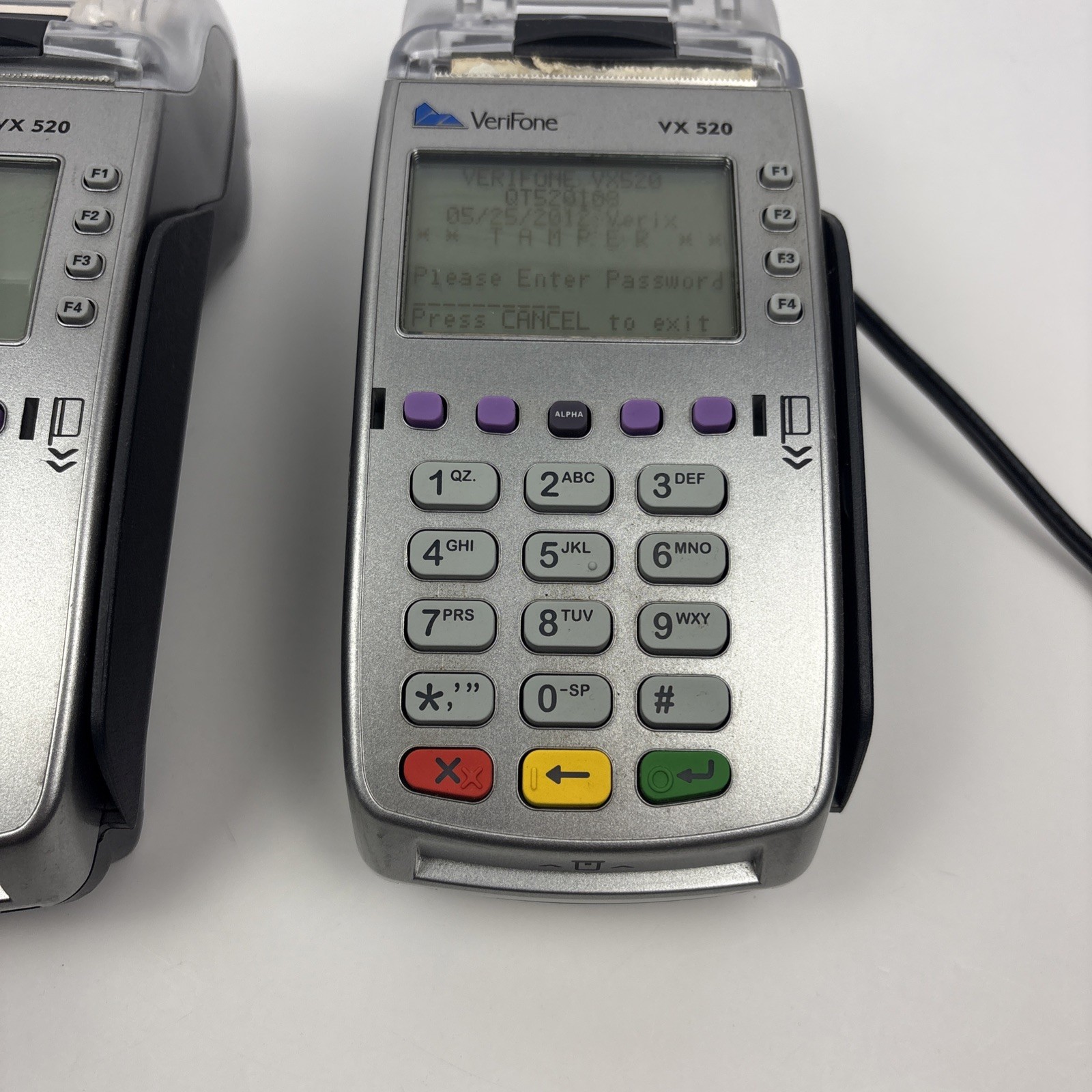 Lot of 2 VeriFone VX520 Credit Card Terminals Parts Repair 1 Tamper 1 No Power