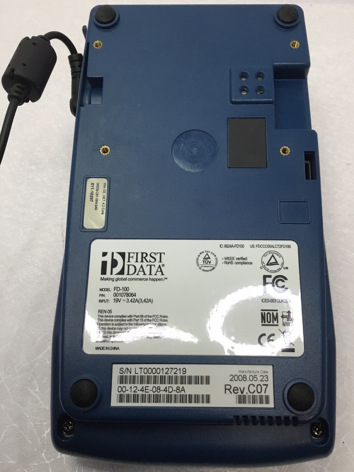 First Data FD100 Credit Card Terminal Not Tested Lights Up Appears To Work
