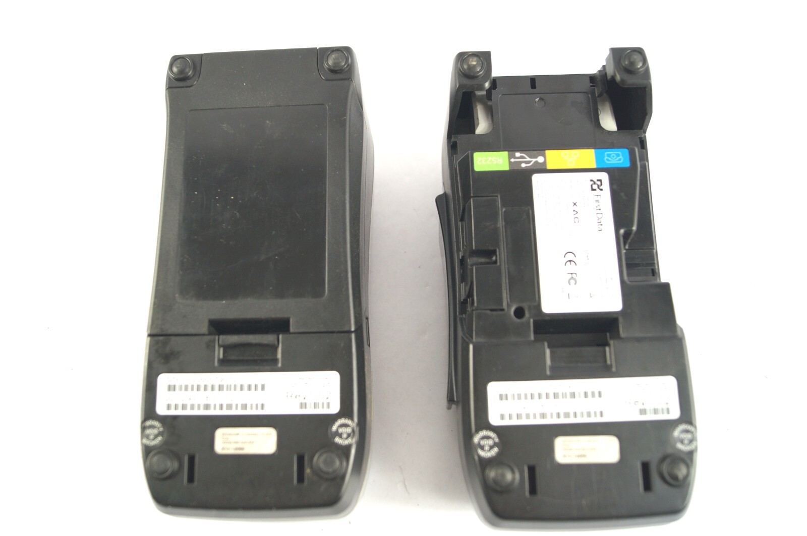 LOT (2) FirstData FD130Duo Credit Card Terminal with Label Paper WORKING B341