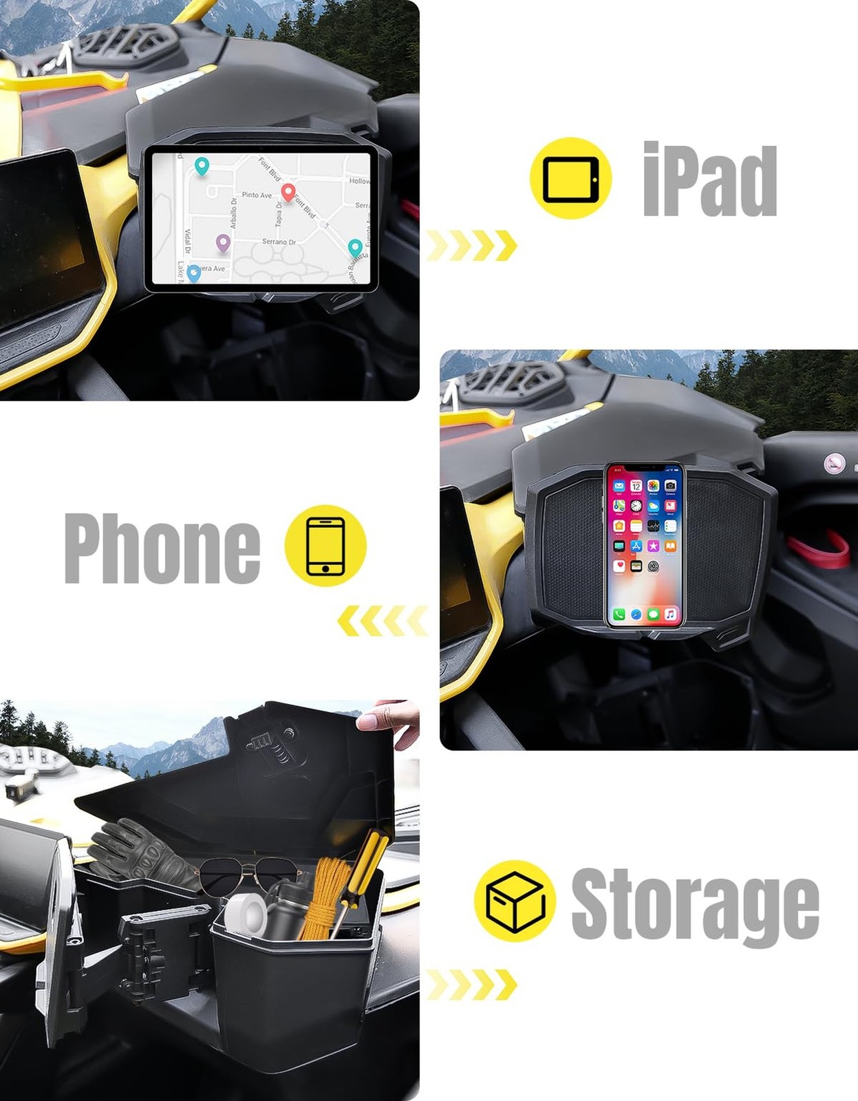 Tablet Phone Holder with 4L Storage Box for Can-Am Maverick R, R X, R X RS 20…