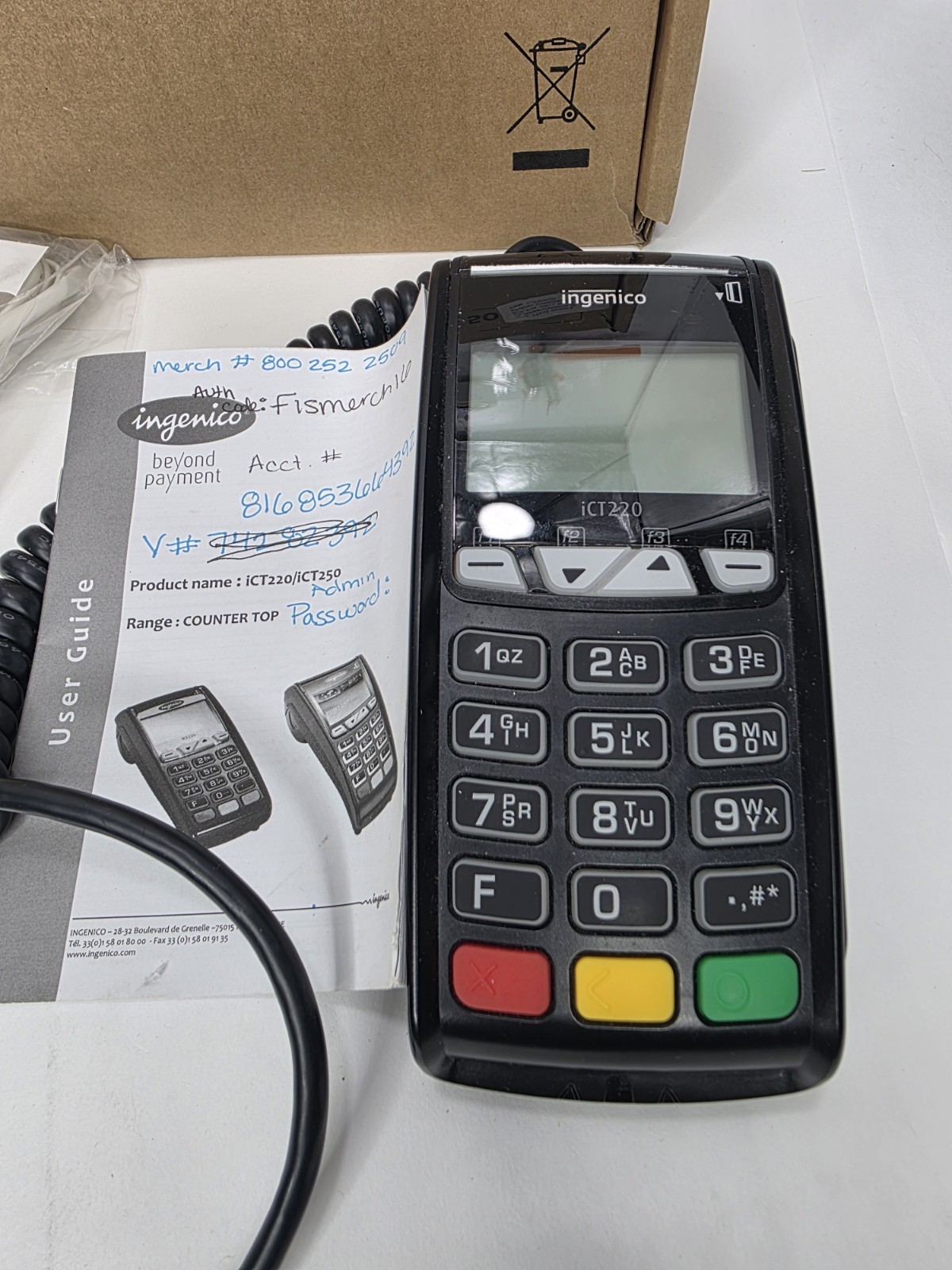 Ingenico ICT220 Credit Card Terminal w/ EMV Chip Reader & OEM Power Adapter