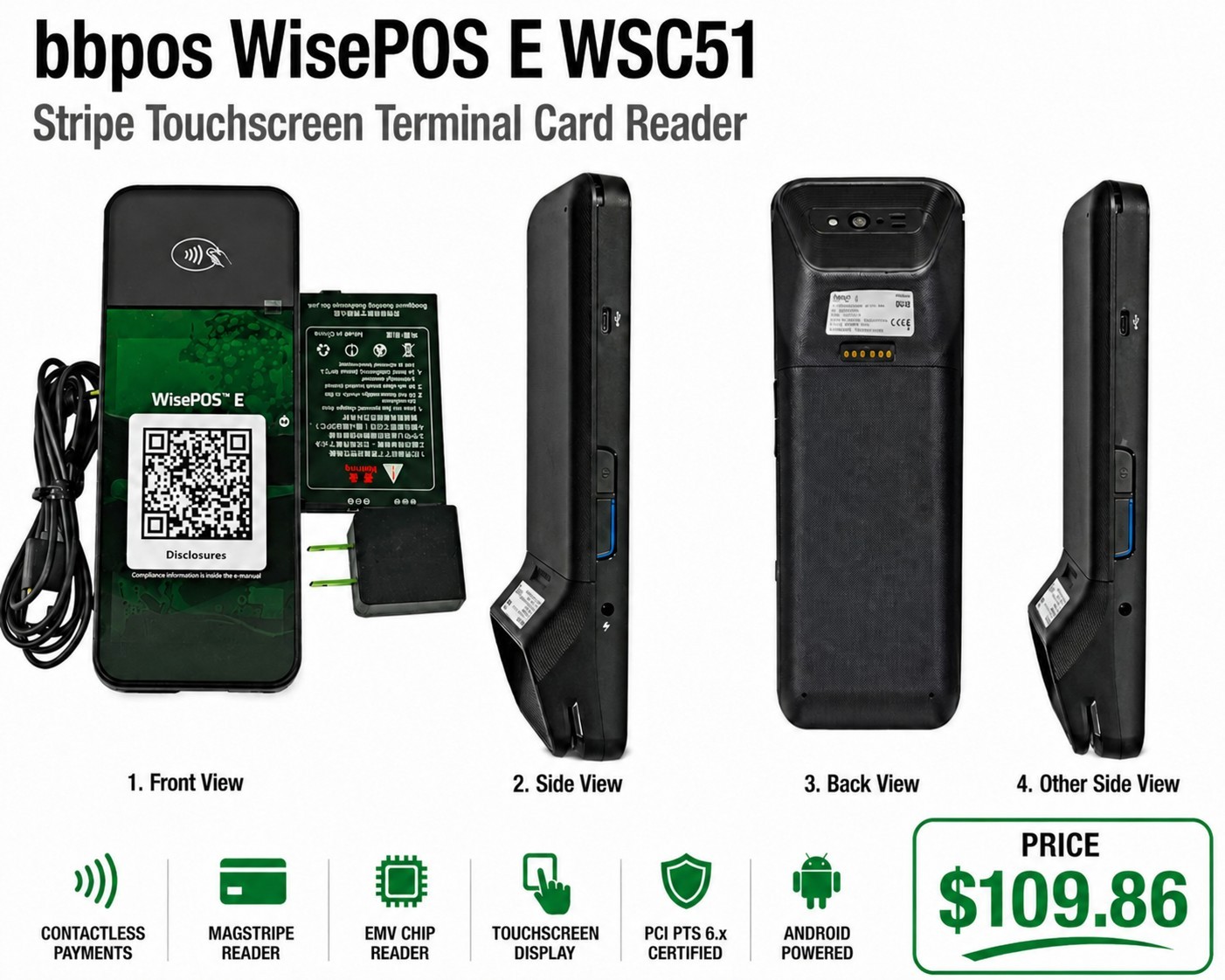 bbpos WisePOS E WSC51 Stripe Touchscreen Terminal Card Reader – New
