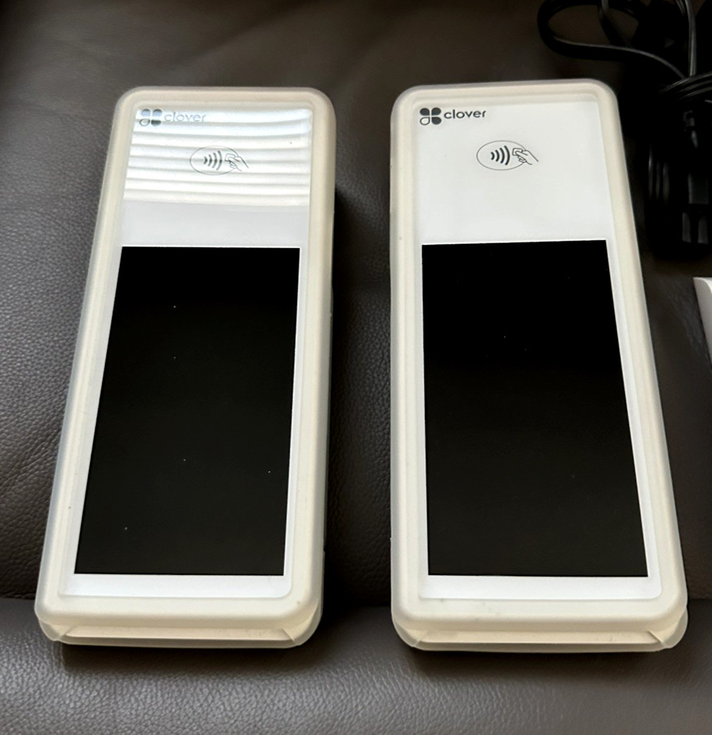 Clover Flex 2 White POS – Lot of 2 – Factory Reset – Protective Grip Case