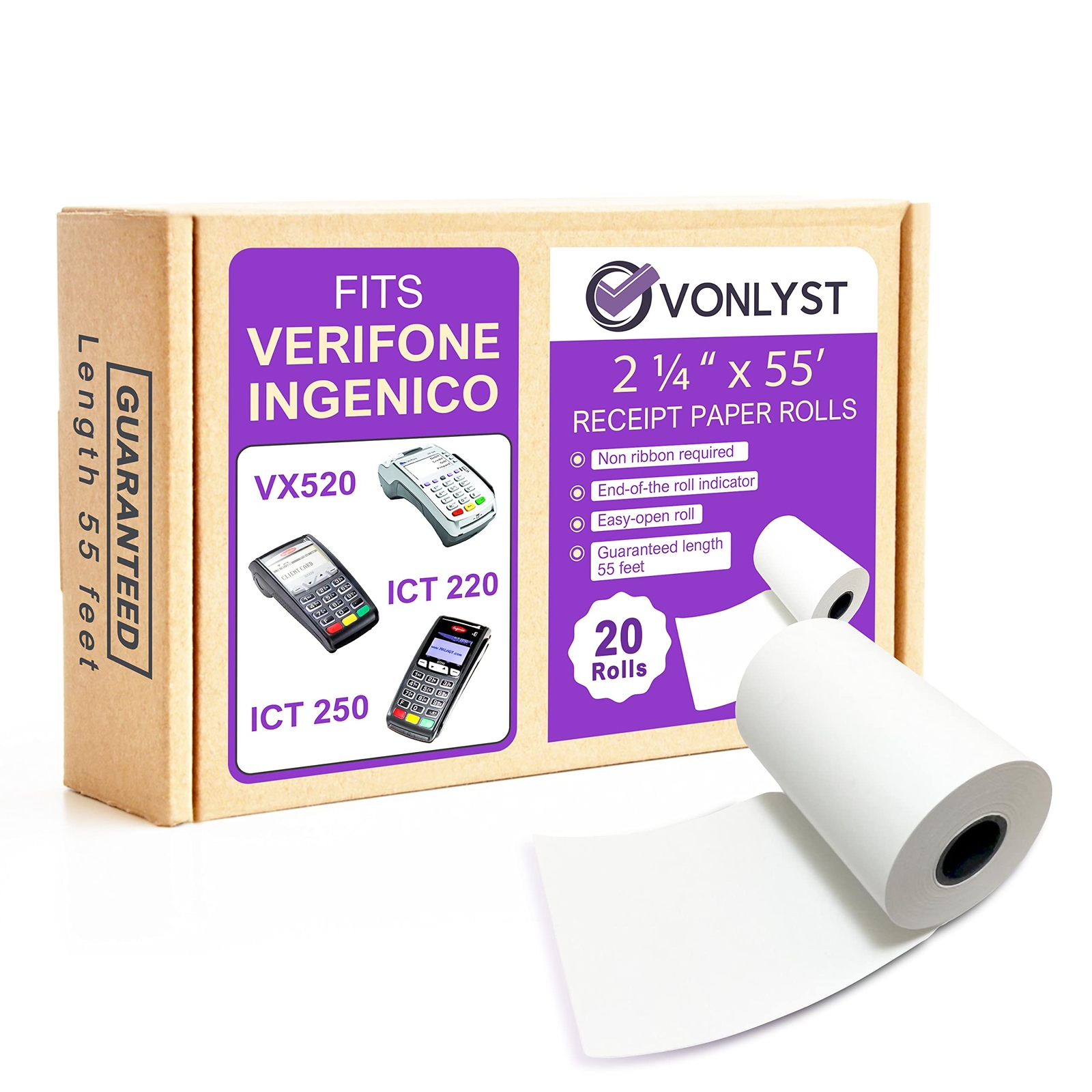 Vonlyst Thermal Paper Roll 2 1/4 x 55 Verifone Vx520 Ingenico ICT220 ICT250 F…