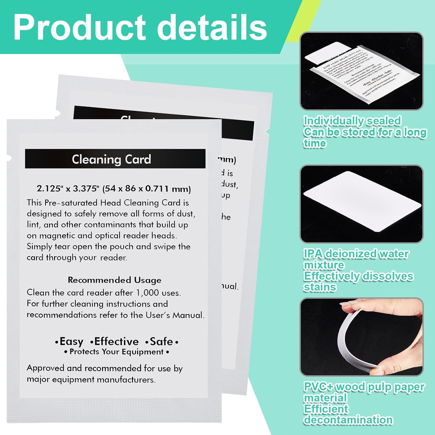 200 Pcs Dual-Sided Credit Card Reader Cleaning Cards for POS & Scanners