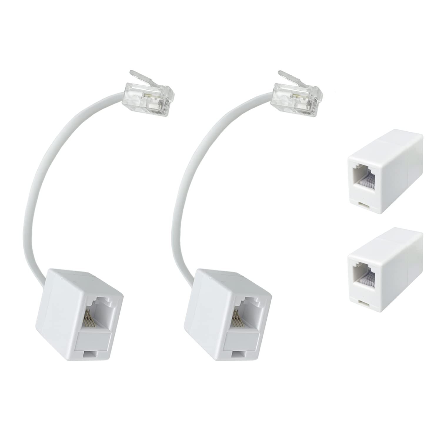(Pack of 4 A Pair of Converter Adapters for RJ11 Male to RJ45 Female) & 2 In-…