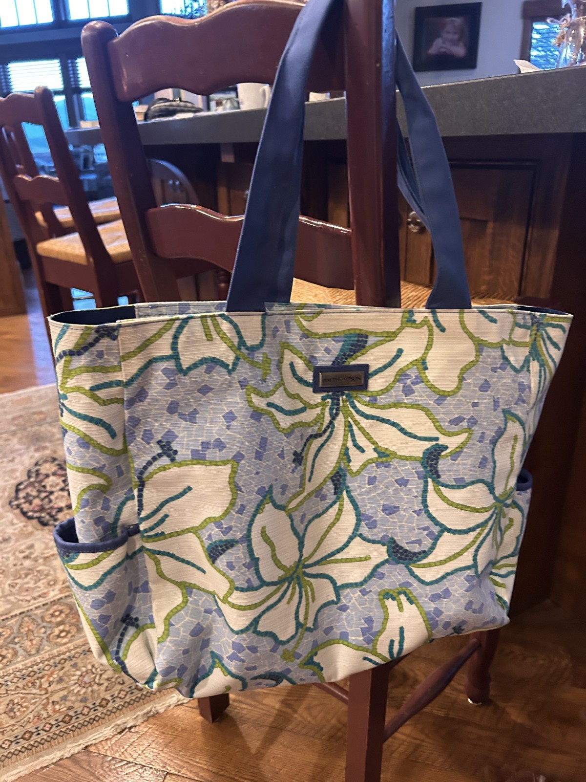 Jim Thompson canvas beach bag- blue mosaic, water resistant