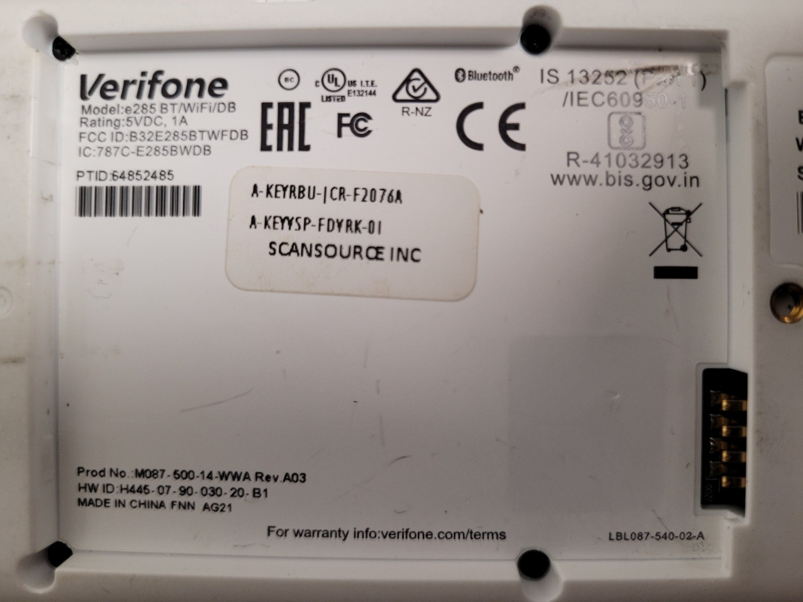 VeriFone e285 Mobile Payment Device Wi-Fi/Bluetooth Parts power tested Locked
