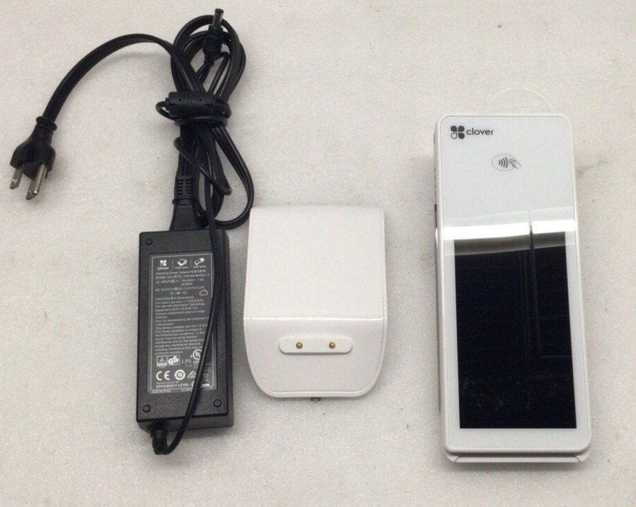 Clover Flex LTE C401U Wireless Credit Card Processor With Charging Cradle.