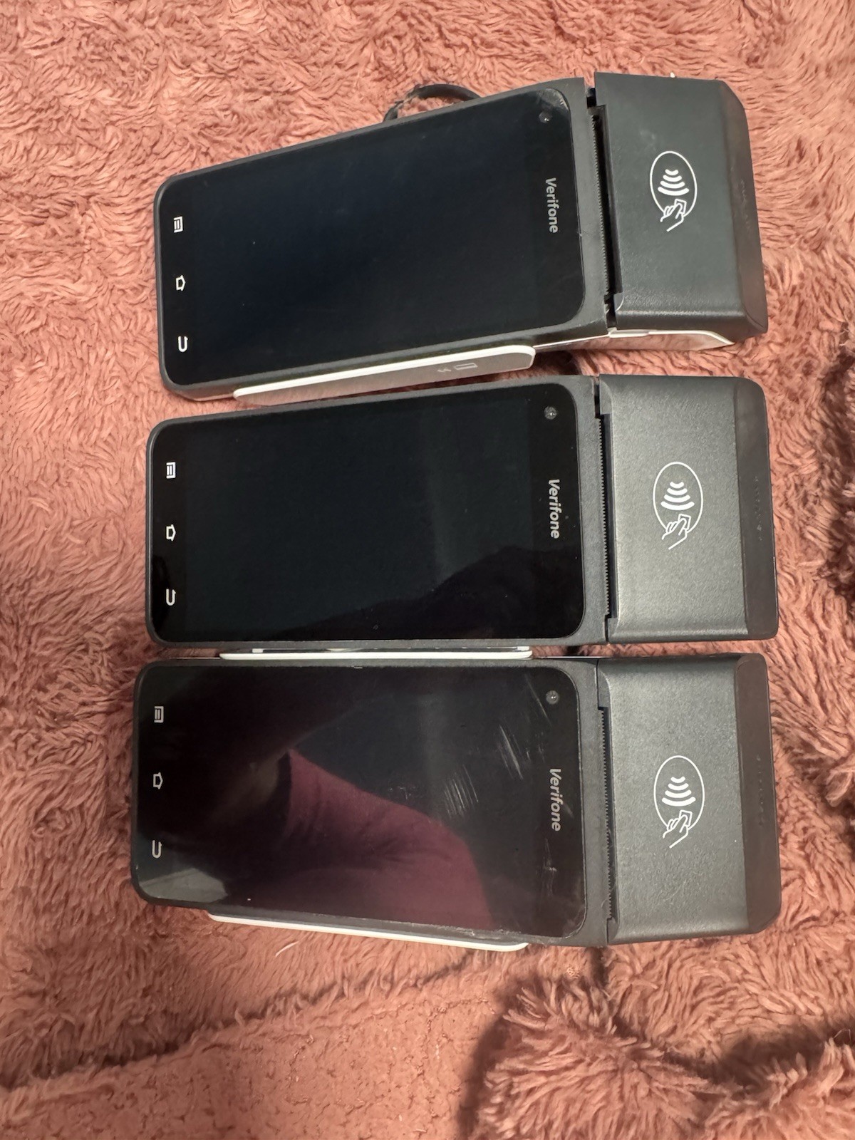 Two Verifone T650p touchscreen credit card terminals