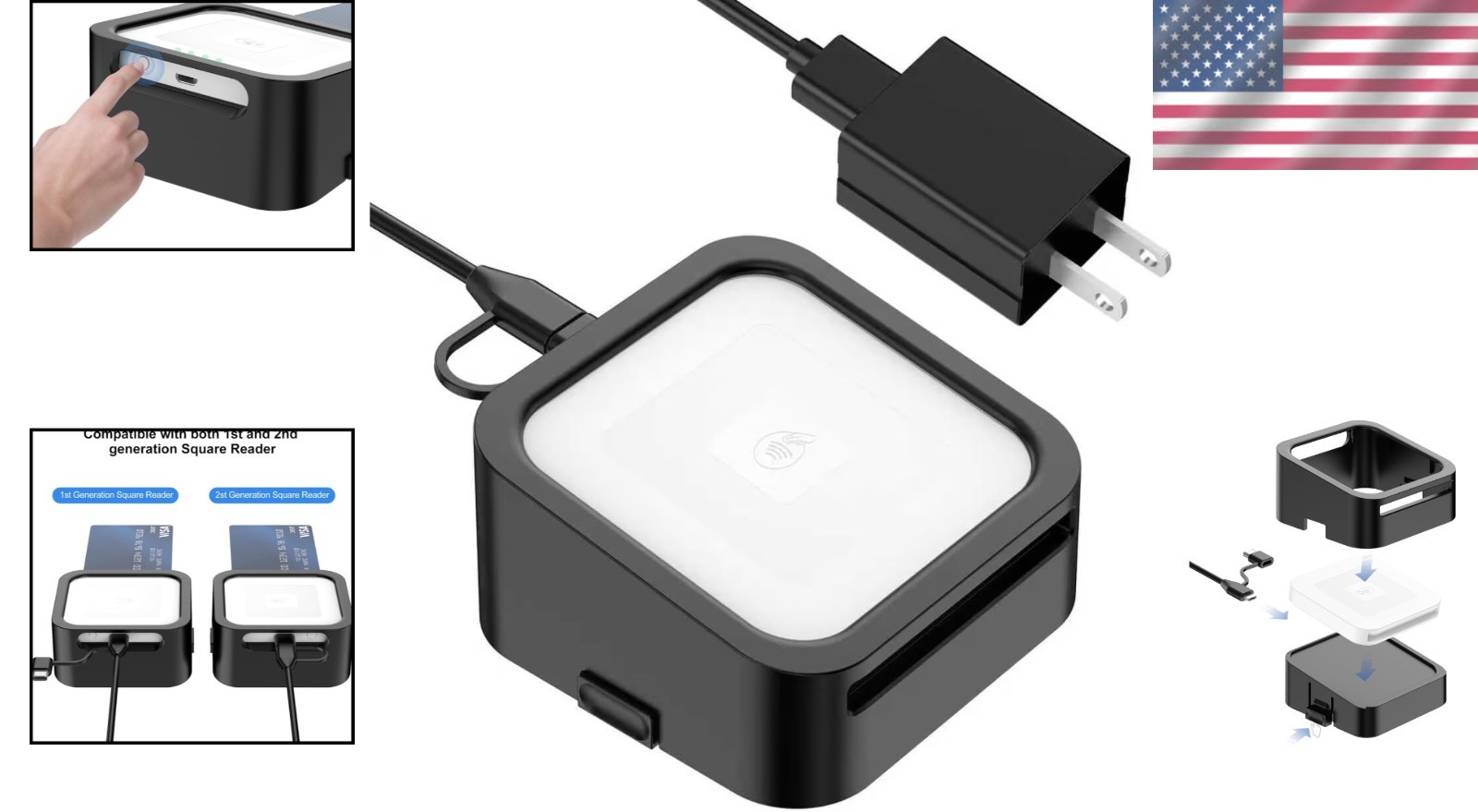 Portable Dock with Anti-Sleep Feature for Square Reader – Black, USB C Included