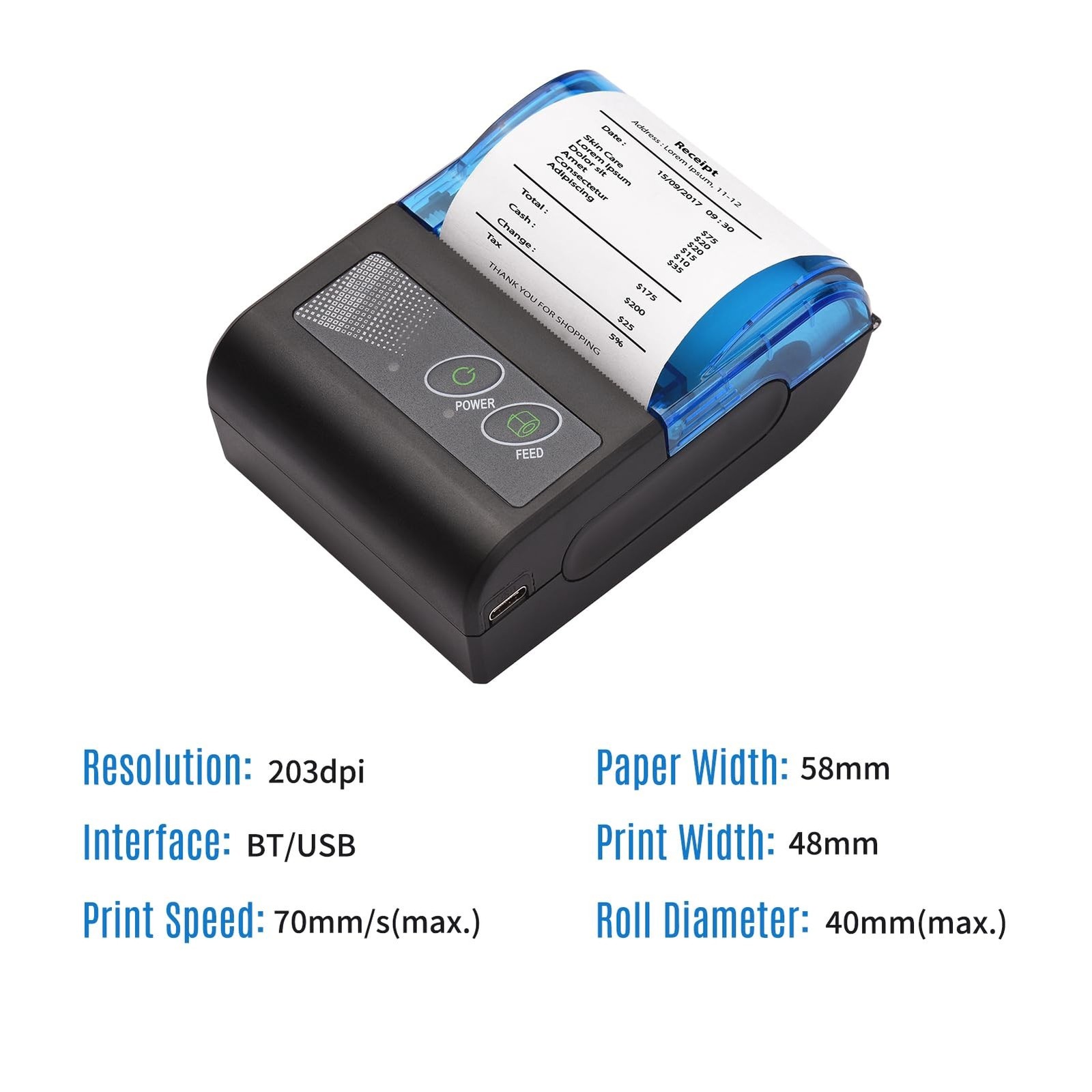 Portable Mini Thermal Printer,Thermal Receipt Printer 2 inch Wireless USB Rec…
