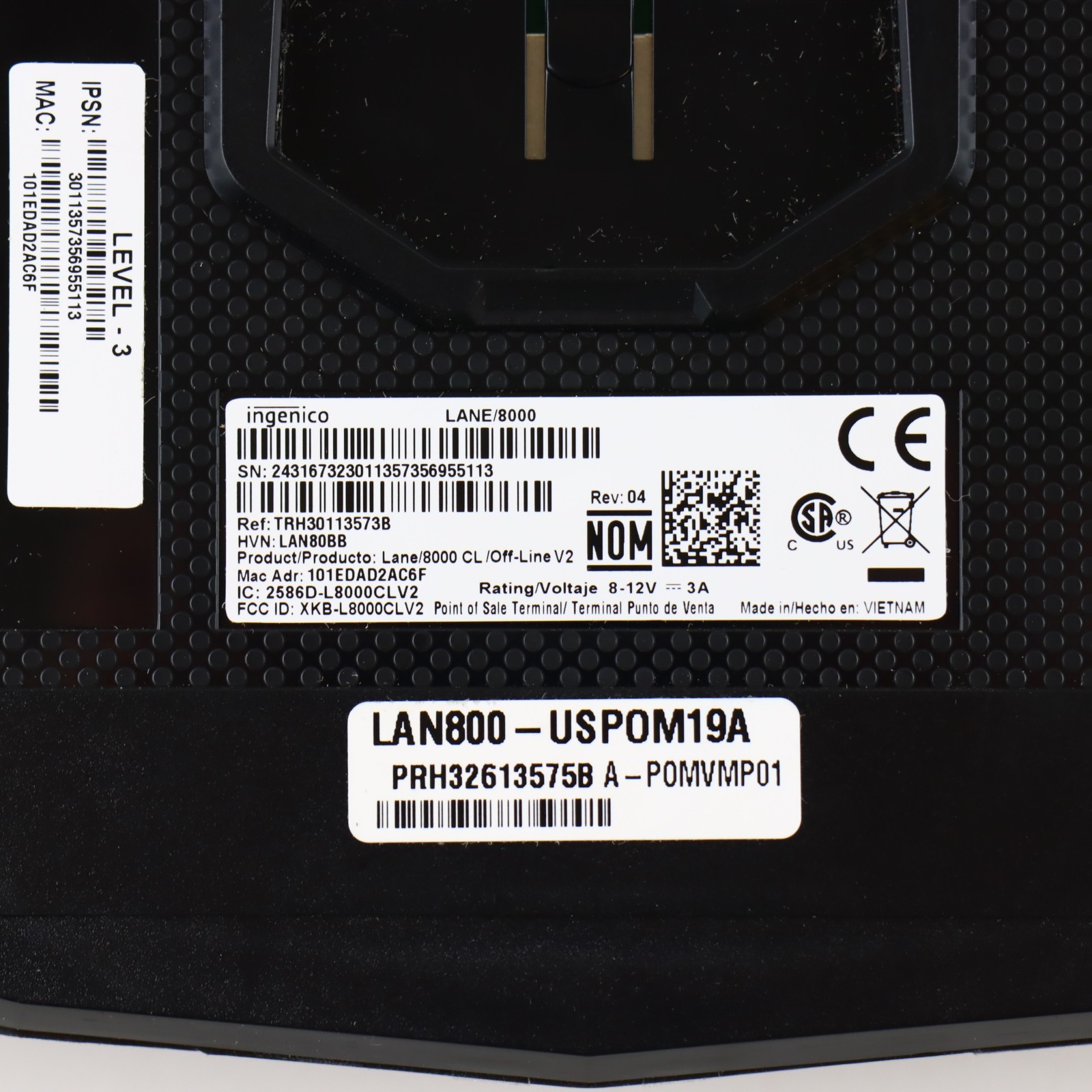 INGENICO Lane/8000 Credit Card Payment Terminal LAN800-USPOM19A PRH32613575A