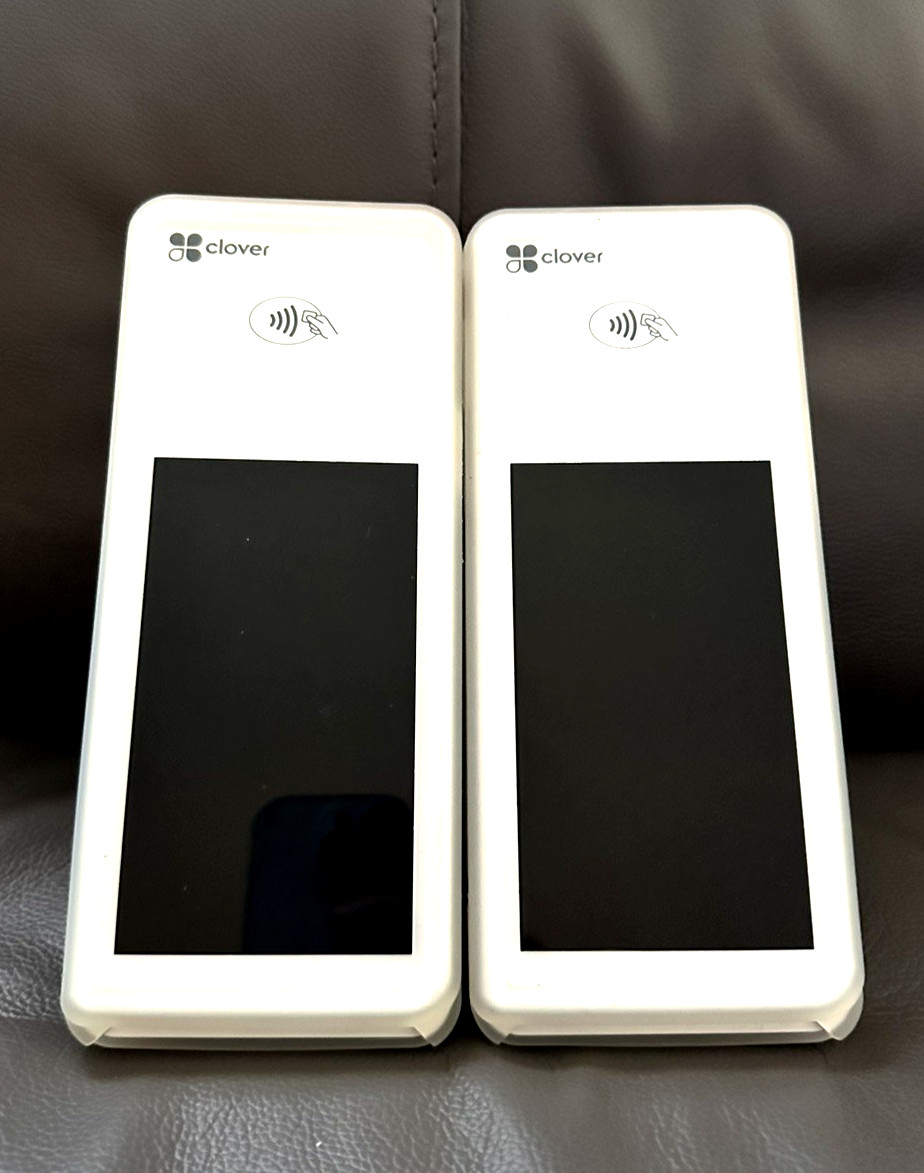 Clover Flex 2 White POS – Lot of 2 – Factory Reset – Protective Grip Case
