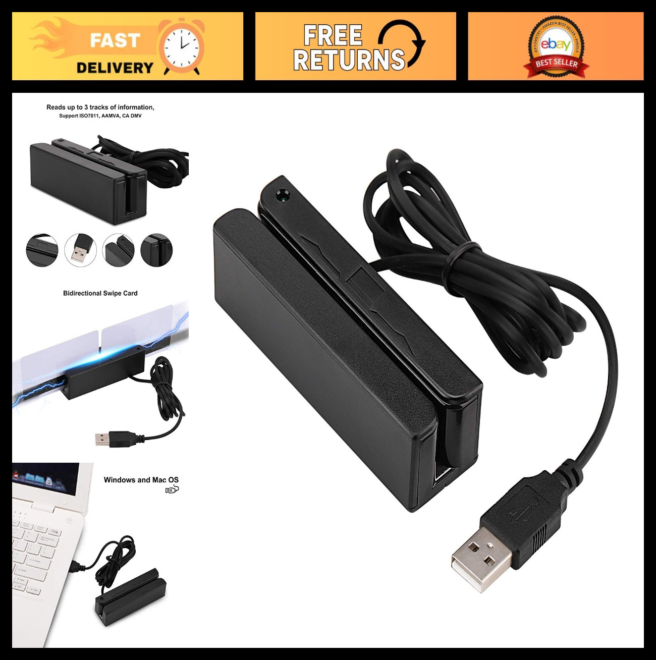 USB Magnetic Credit Card Reader 3 Tracks Mini Swipe MSR605 MSR606 Smart Reader