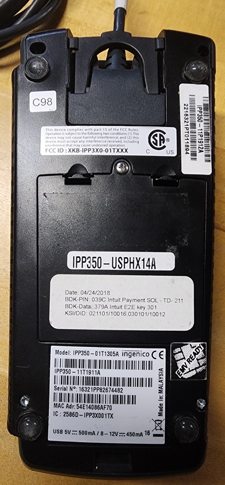 Ingenico iPP350-11P1912A USB Point-of-Sale Credit Card Terminal Reader Keypad