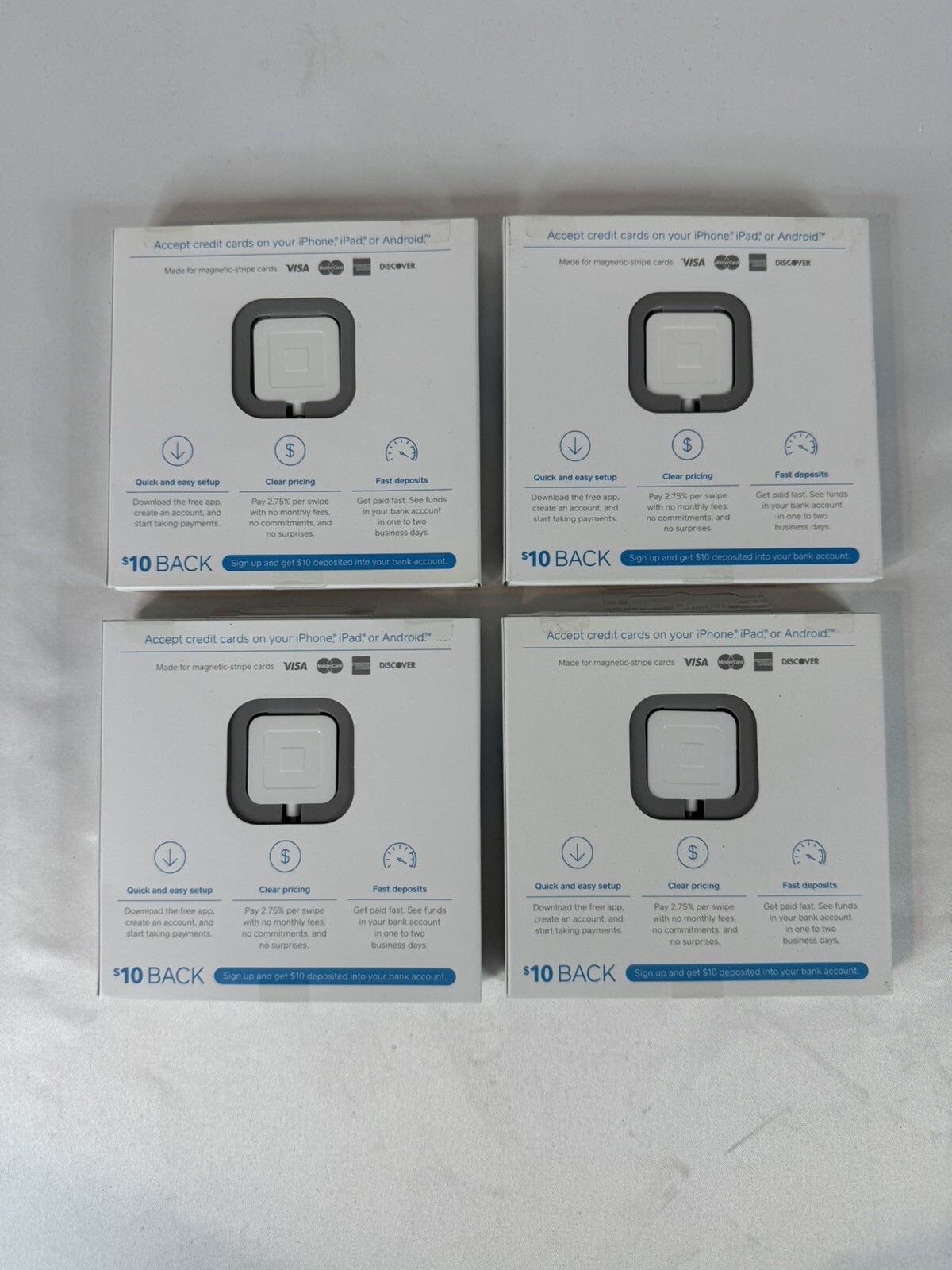 Lot of 4 Square A-SKU-0047 White Mobile Credit Debit Card Reader