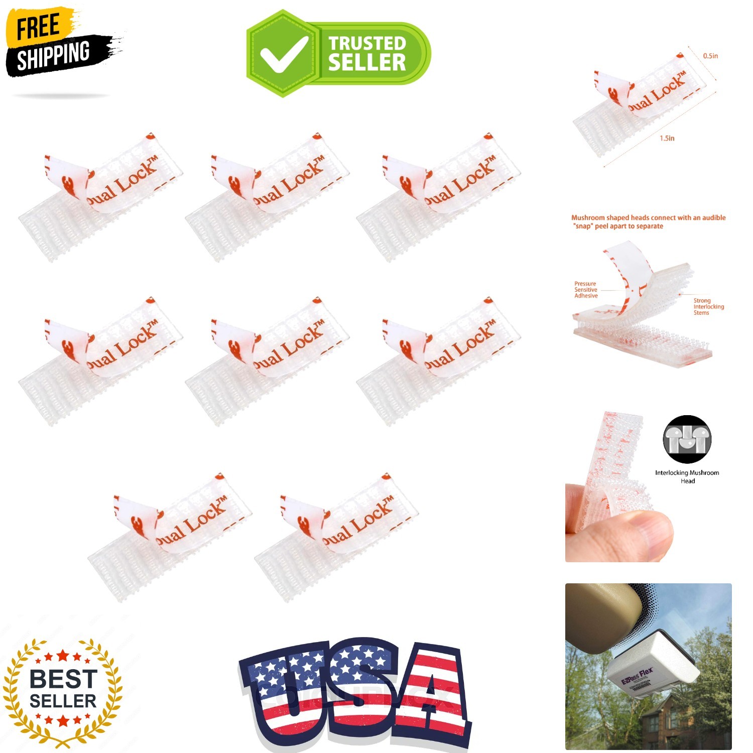 EZ Pass/IPass/IZoom Toll Tag Mounting Kit – 8 Pcs 4 Sets Reclosable Fastener …