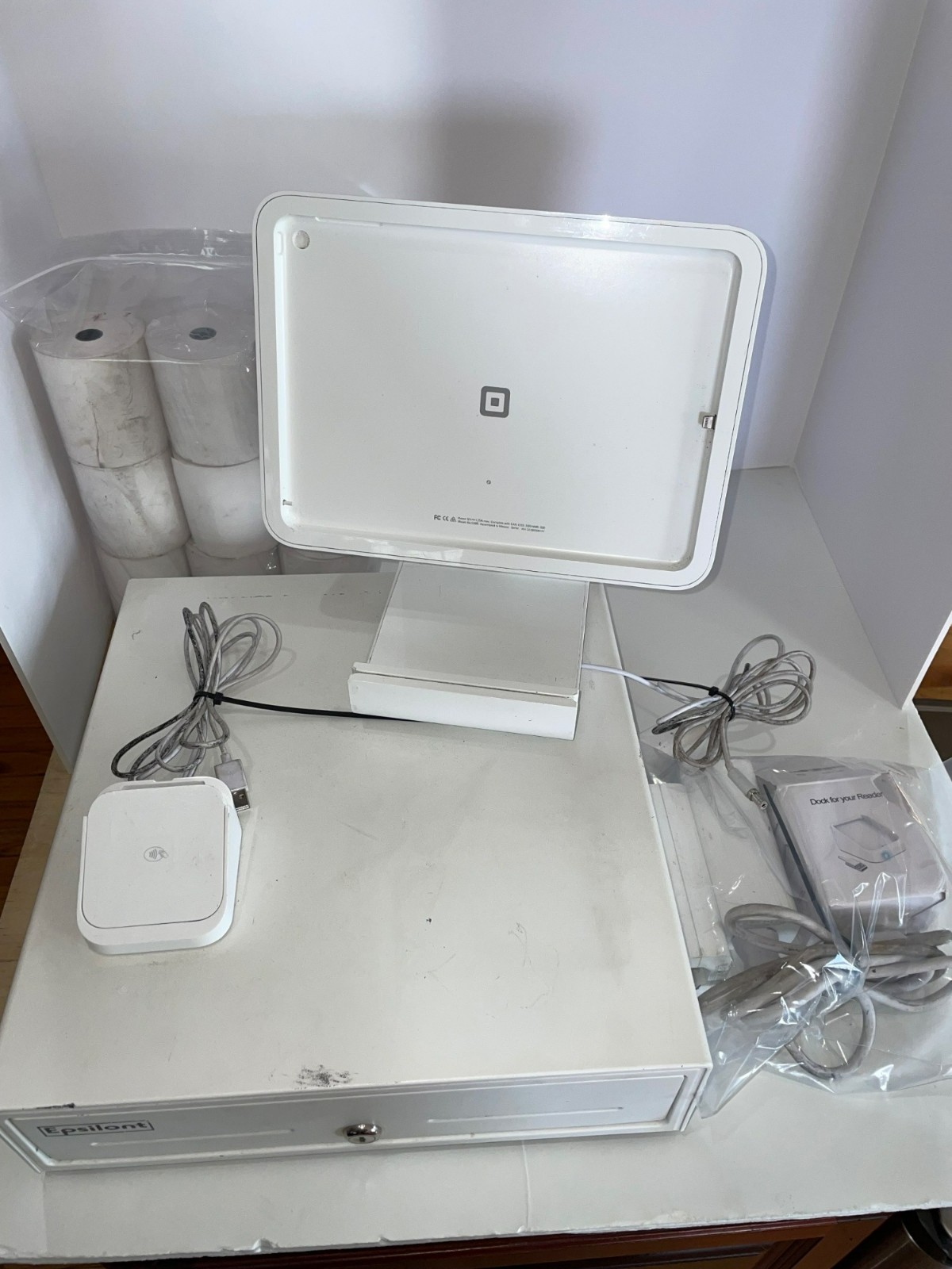 Square POS Register Setup w/ Stand, Till Drawer (Epsilont), Contactless Reader &