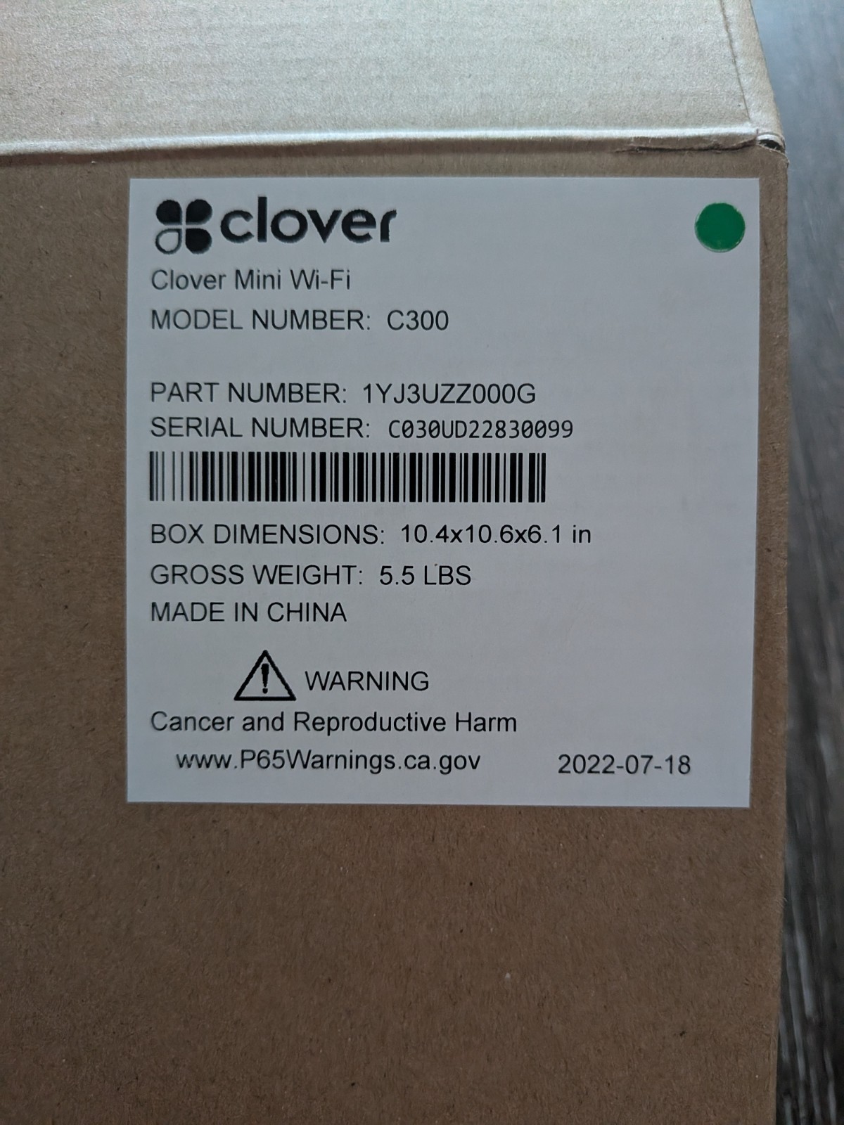 Clover Mini Wi-Fi C300 Point of Sale System POS Credit Card Terminal