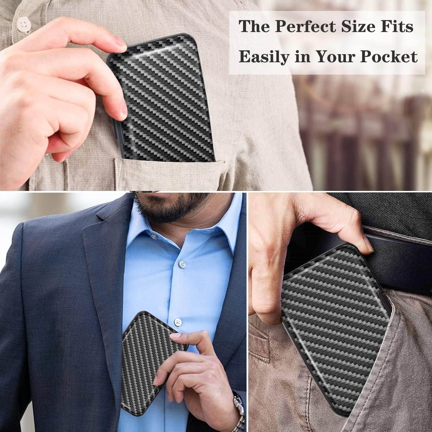 Slim Hard Card Holder Wallet for ID and Credit Cards Carbon Fiber RFID Blocking