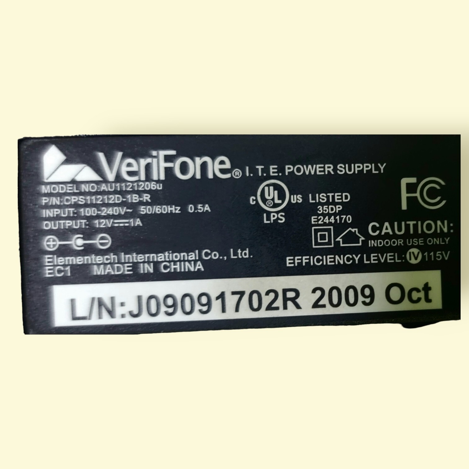 VeriFone CPS11212D-1B-R 12V Power Supply AU1121206u