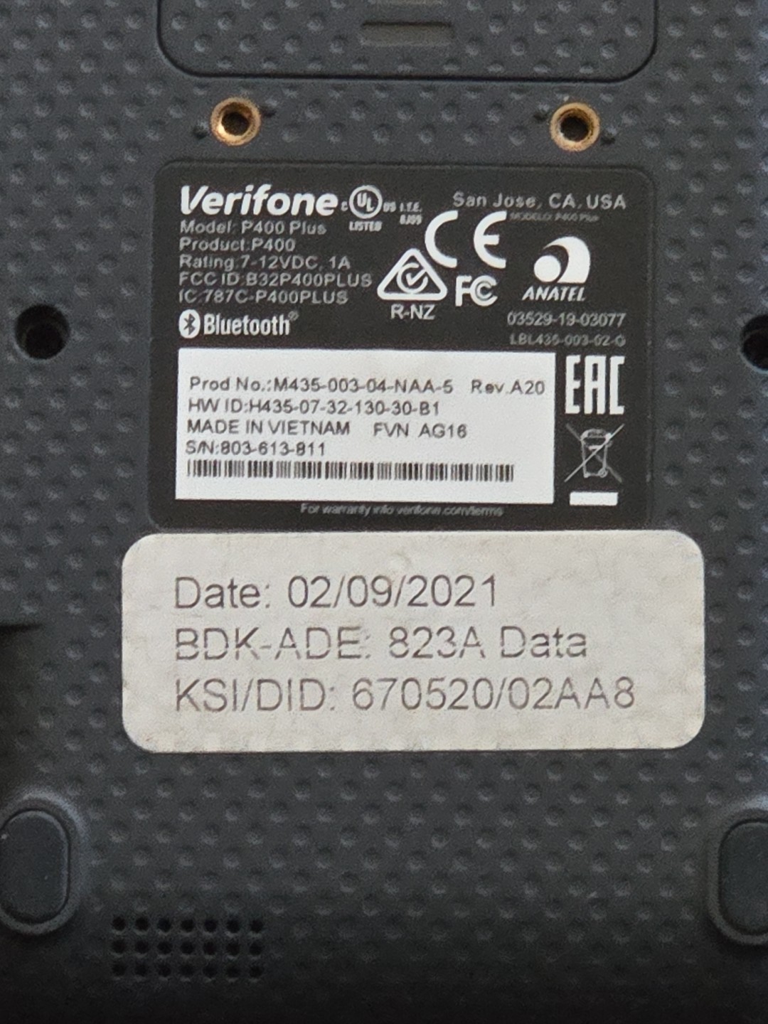 Verifone P400 Plus Stripe Lightspeed Credit Card Terminal NO Power Cord